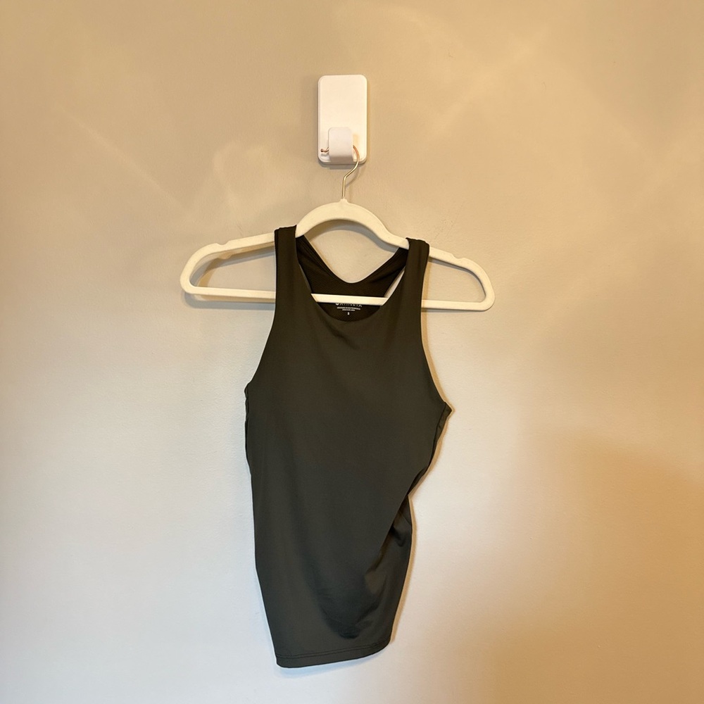 Athleta • Lightning Support Top Sz Small Olive Green Built in Bra Yoga Racerback - Picture 3 of 8